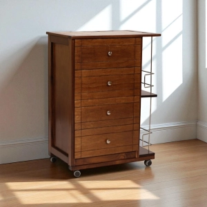 GIADA kitchen trolley with 4 drawers and bottle holder Walnut