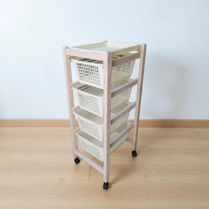 JOLLY fruit trolley with white plastic baskets and Natural wood.