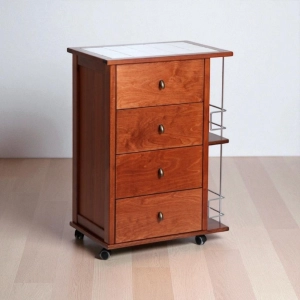 Carrello da cucina POKER con cassetti e portabottiglie Ciliegio