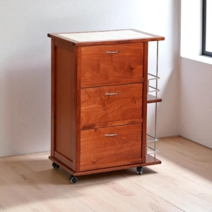 Carrello da cucina con ante a ribalta e portabottiglie Ciliegio