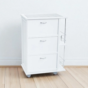 Carrello da cucina con ante a ribalta e portabottiglie Bianco