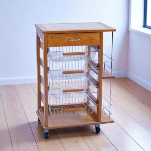 Carrello porta frutta con cassetto e bottigliera ROVERE