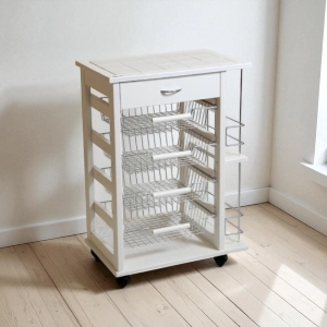 Carrello porta frutta con cassetto e bottigliera BIANCO