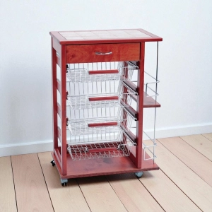 Carrello porta frutta con cassetto e bottigliera CILIEGIO