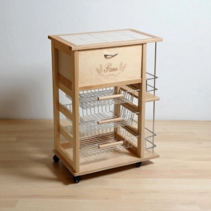 Carrello portafrutta portapane e bottigliera NATURALE