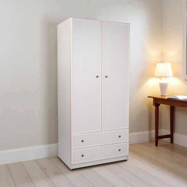 Armadio 2 ante 2 cassetti in legno 60 cm Patinato Bianco