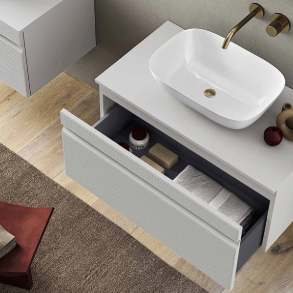 Cajón lavabo suspendido para baño de PVC de 80 cm con cajón RIO gris