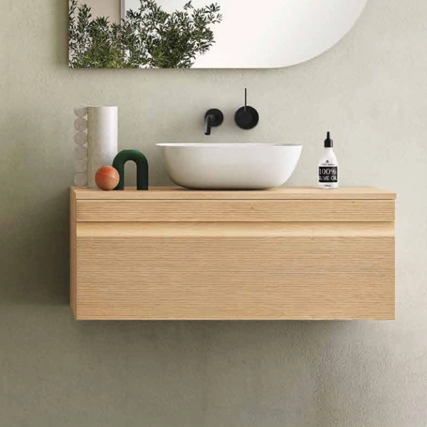 Tiroir pour lavabo de salle de bain suspendu en PVC 100 cm RIO Chêne Clair