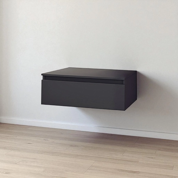 Cajón de baño suspendido 120 cm NILYA en tablero melamínico – Grafito Mate