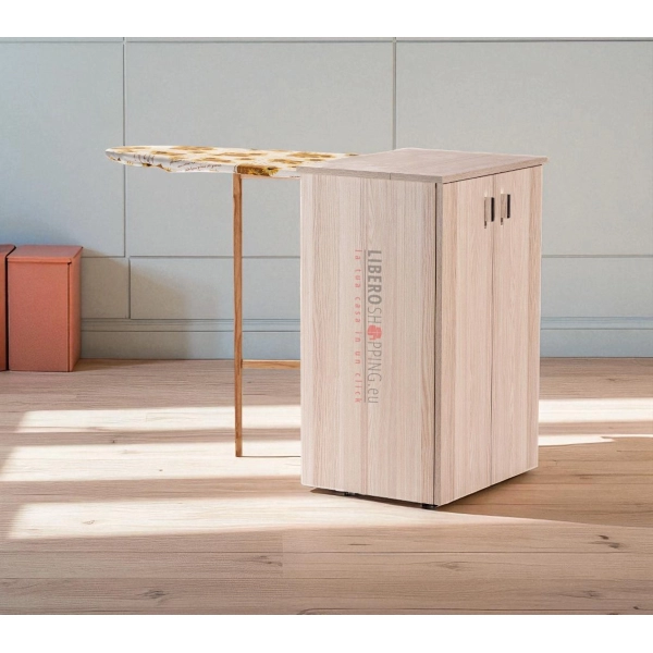 Mueble para tabla de planchar con madera de roble blanqueada retráctil - JOLLY 2 puertas