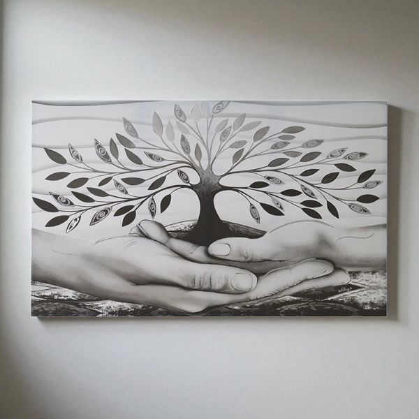 Tableau moderne sur toile 80x160 cm Arbre de Vie avec détails argentés
