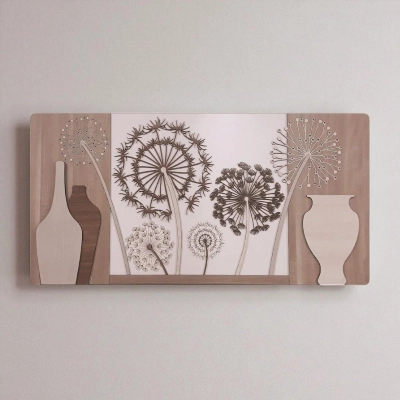 Tableau moderne 59x119 cm bois superposés figure pissenlit