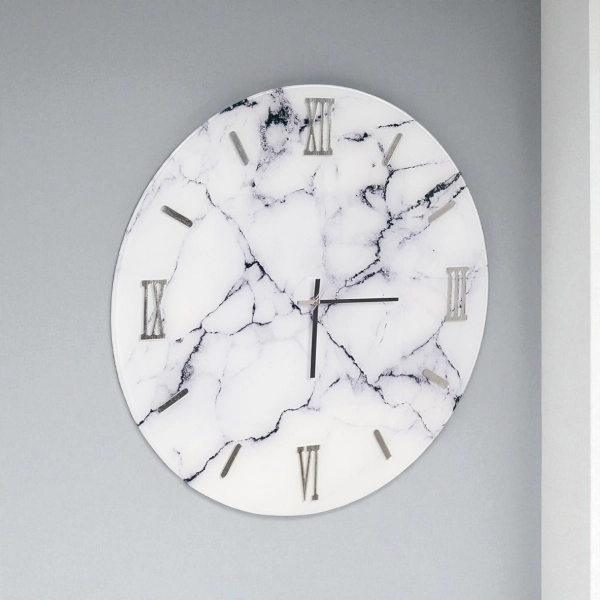 Orologio rotondo D65 cm in vetro temperato effetto marmo Bianco - LICOY