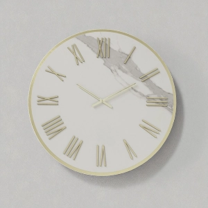 Runde Uhr D60 cm ANSEL aus weißem Kerlit mit goldenen Details