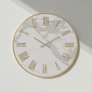 Runde Uhr D40 cm ANSEL aus weißem Kerlit mit Kupferdetails