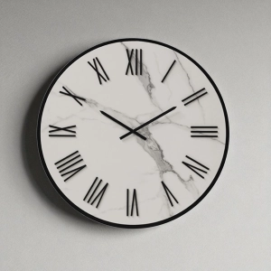 Runde Uhr D60 cm ANSEL aus weißem Kerlit mit schwarzen Details