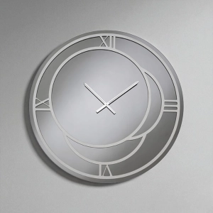 Orologio Rotondo D80 cm in Kristall geräuchert und dekoriert Argento CAIUS