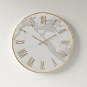 Runde Uhr D60 cm ANSEL aus weißem Kerlit mit Kupferdetails