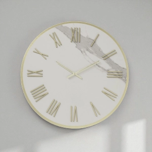 Runde ZEPHYR-Uhr D40 cm aus elfenbeinfarbenem Kerlit mit goldenen Details