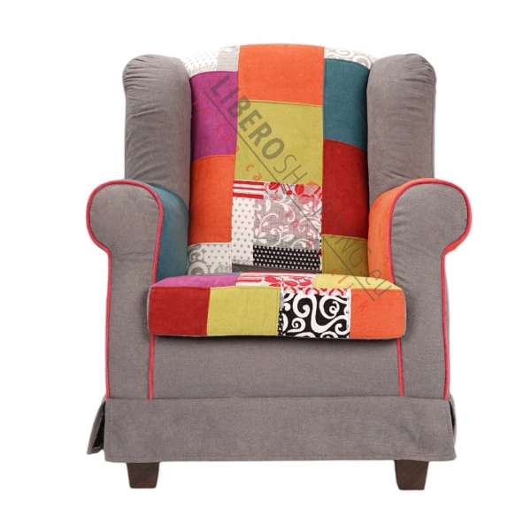 BERGERE taupe armchair in removable patchwork fabric