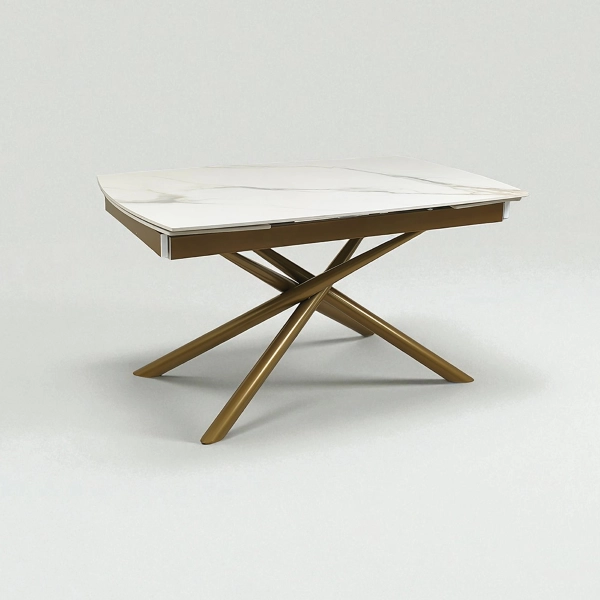 Mesa extensible 140-200x90 cm patas doradas tapa mármol blanco - VERAL