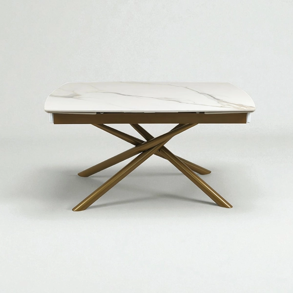 Mesa extensible 140-200x90 cm patas doradas tapa mármol blanco - VERAL