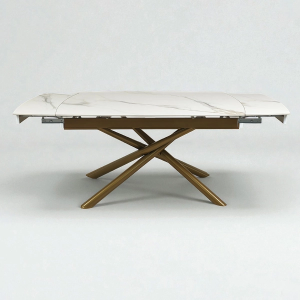 Mesa extensible 140-200x90 cm patas doradas tapa mármol blanco - VERAL
