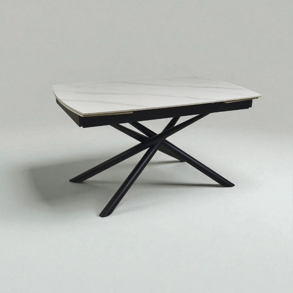 Mesa extensible 140-200x90 cm tapa mármol blanco y patas negras - VERAL