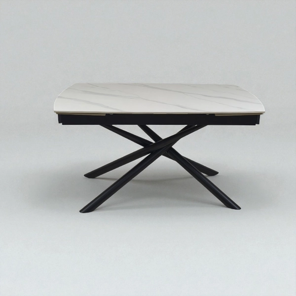 Mesa extensible 140-200x90 cm tapa mármol blanco y patas negras - VERAL