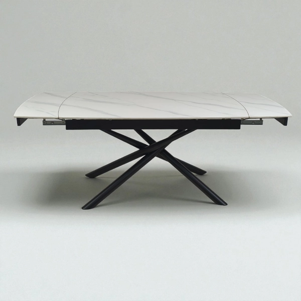 Mesa extensible 140-200x90 cm tapa mármol blanco y patas negras - VERAL