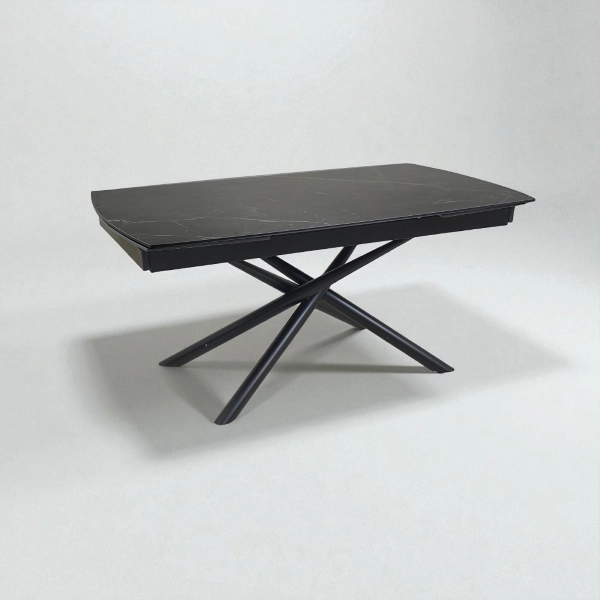 Mesa moderna extensible Veral 160-240x90 cm tapa de mármol y estructura negra