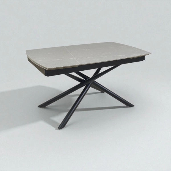 Mesa extensible 140-200x90 cm tapa mármol gris y patas negras - VERAL