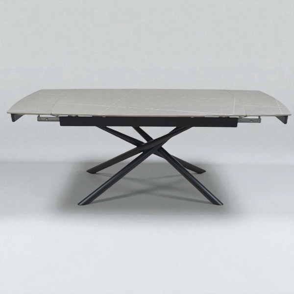 Mesa extensible 140-200x90 cm tapa mármol gris y patas negras - VERAL