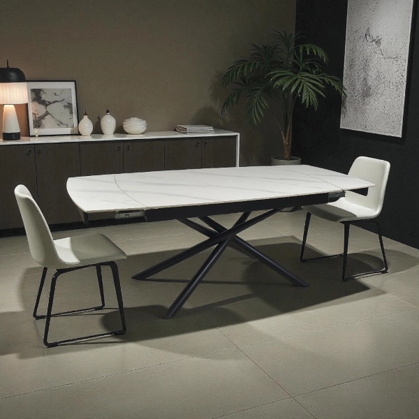 Mesa extensible Veral 160-240x90 cm tapa mármol blanco con patas negras