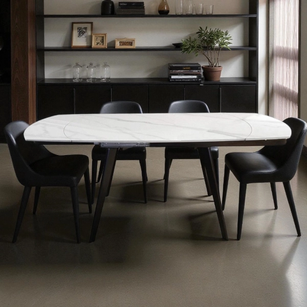 Mesa extensible 130-190x80 cm tapa mármol blanco - ALMOR