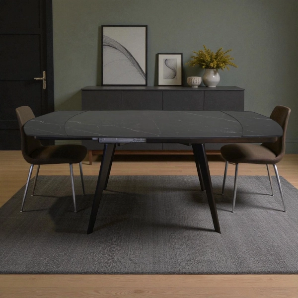 Mesa extensible Almor 130-190x80 cm tapa mármol negro