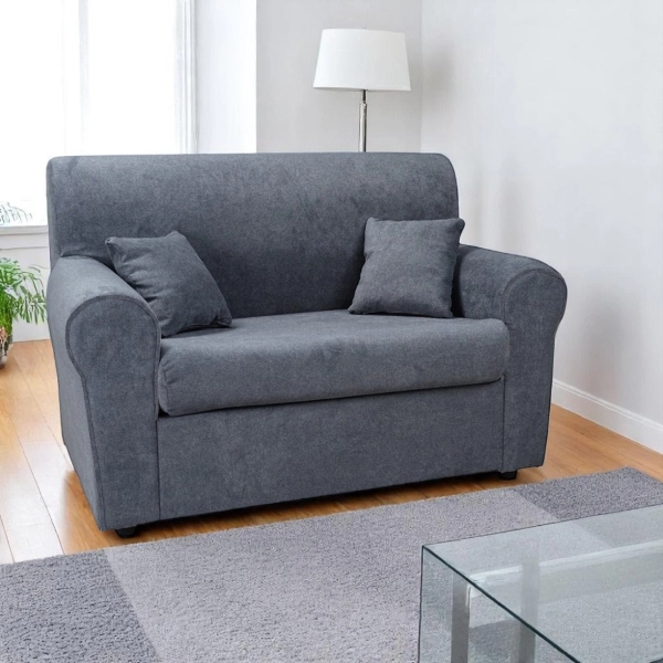 Sofá de 2 plazas de 127 cm en tela con cojines, color gris.