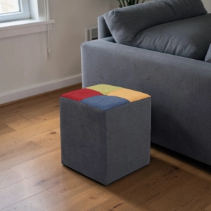 Pouf carré 41x41xh48 cm en tissu patchwork gris