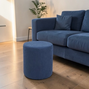 Pouf rond de 40 cm de diamètre en tissu bleu antitache