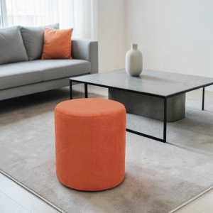 Pouf rond de 40 cm de diamètre en tissu orange antitache