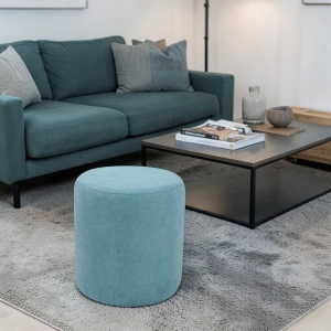 Pouf rond de 40 cm de diamètre en tissu turquoise antitache