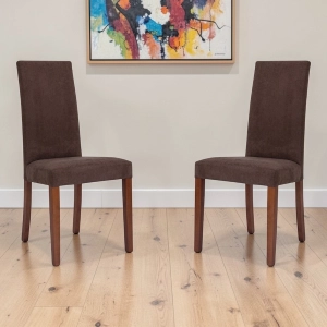 Gepolsterte Denver Stühle aus braunem Stoff mit Nussbaumbeinen – 2er-Set