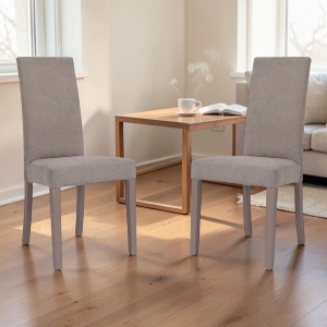 Moderne gepolsterte Denver Stühle aus taupefarbenem Stoff – 2er-Set
