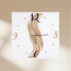 Orologio da Parete Quadrato TRATO 65x65 cm - Vetro Bianco e Legno Rovere