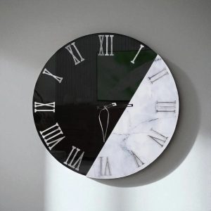 ECLIS Runde Wanduhr, 65 cm – Rauchglas und weißer Marmor