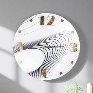 VORTE Runde Wanduhr Ø 65 cm - Weißes Glas mit schwarzem Design