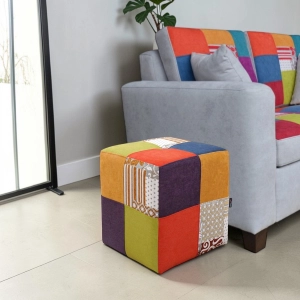 Pouf Carré 41x41xh48 cm en Tissu anti-tache Patchwork