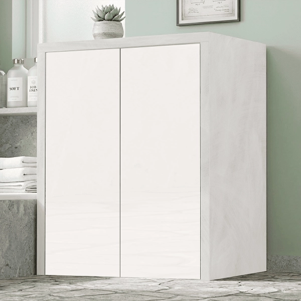 Meuble Machine à Laver en Bois à 2 Portes 79x91h cm – Blanc/Gris
