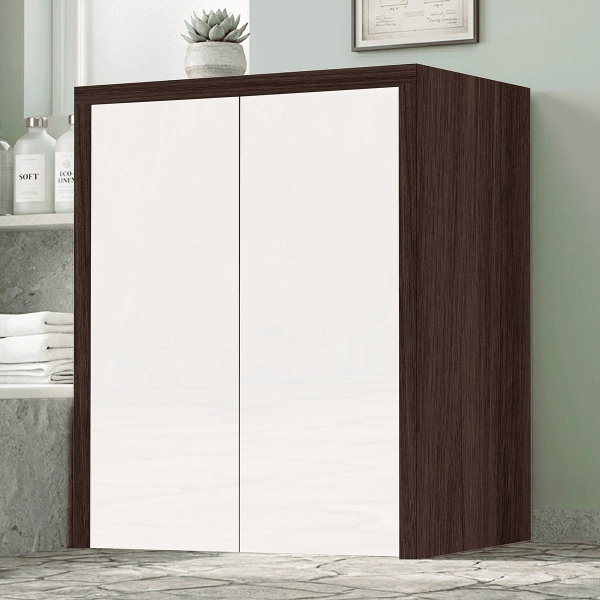 Meuble Machine à Laver en Bois à 2 Portes 79x91h cm – Blanc/Café