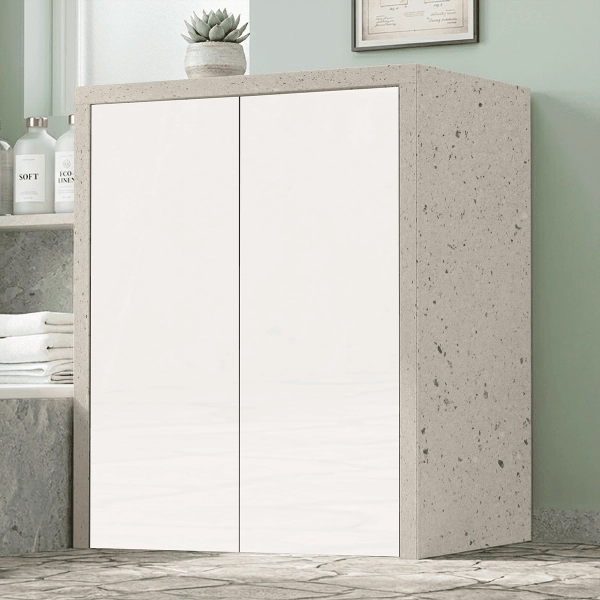 Meuble Machine à Laver de Buanderie à 2 Portes 79x91h cm – Blanc/Pierre